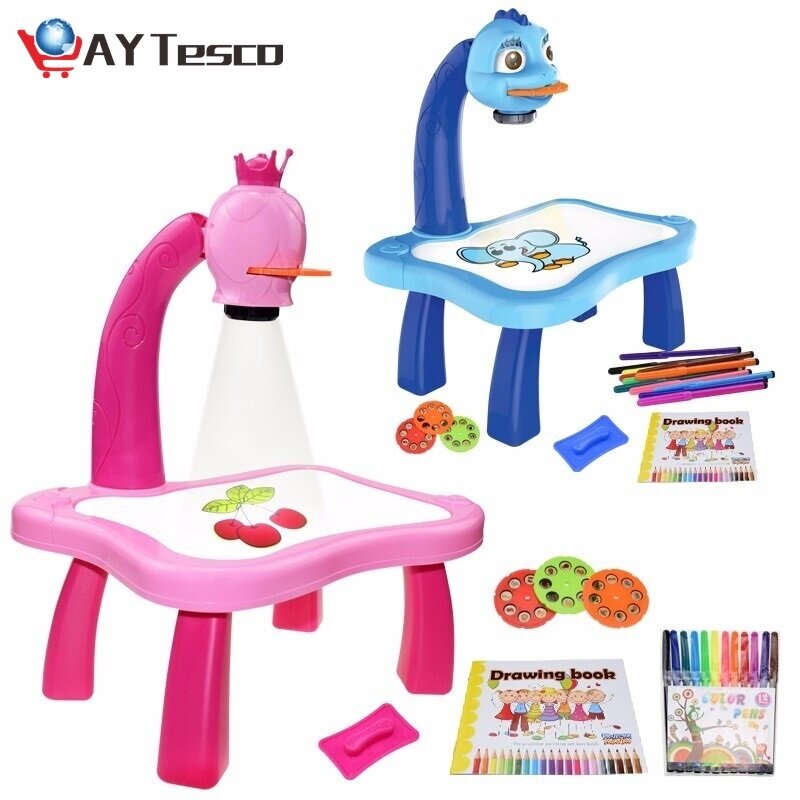 Dzieci projektor Led rysunek artystyczny stół zabawki dzieci tabliczka do rysowania/malowania biurko sztuka i rękodzieło nauczanie edukacyjne narzędzia do malowania zabawka dla dziewczynki