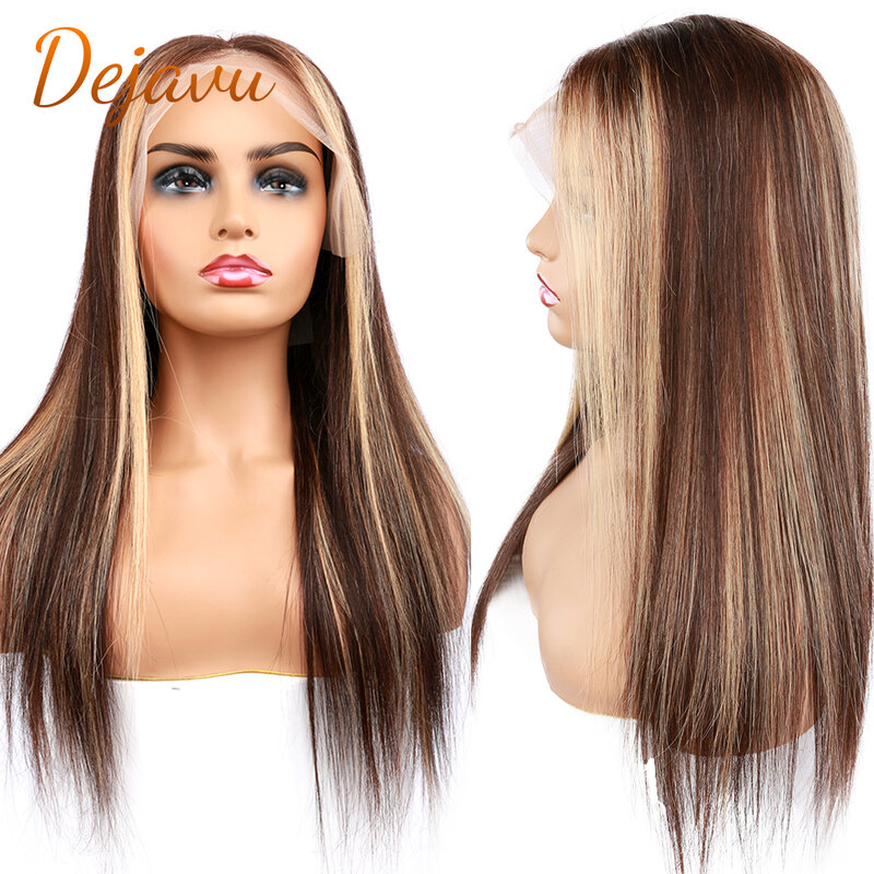 Dejavu P4/27 Highlight Straight Lace Front Wig Human Hair Wigs Lace Frontal Blonde Ombre Wig Brown Colored Prepluck Remy Wig