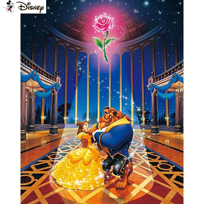 Disney pintura diamante "de desenho animado bela fera", ponto cruz, imagem personalizada, bordado com miçangas, decoração de casa de broca redonda a30gamer