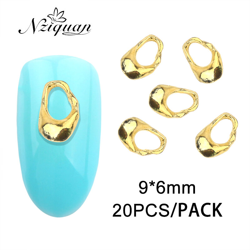 NZIQUAN-decoración de uñas en 3D, accesorio de metal de 6mm, de aleación de zinc, Diamante hueco irregular, 20 Uds.