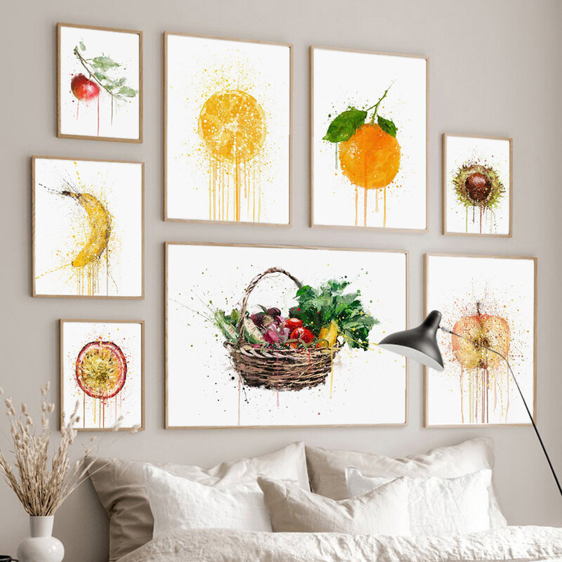 Nórdico arte abstrata cartaz de frutas moda impressão a cores pintura da lona cozinha sala estar corredor decoração casa mural