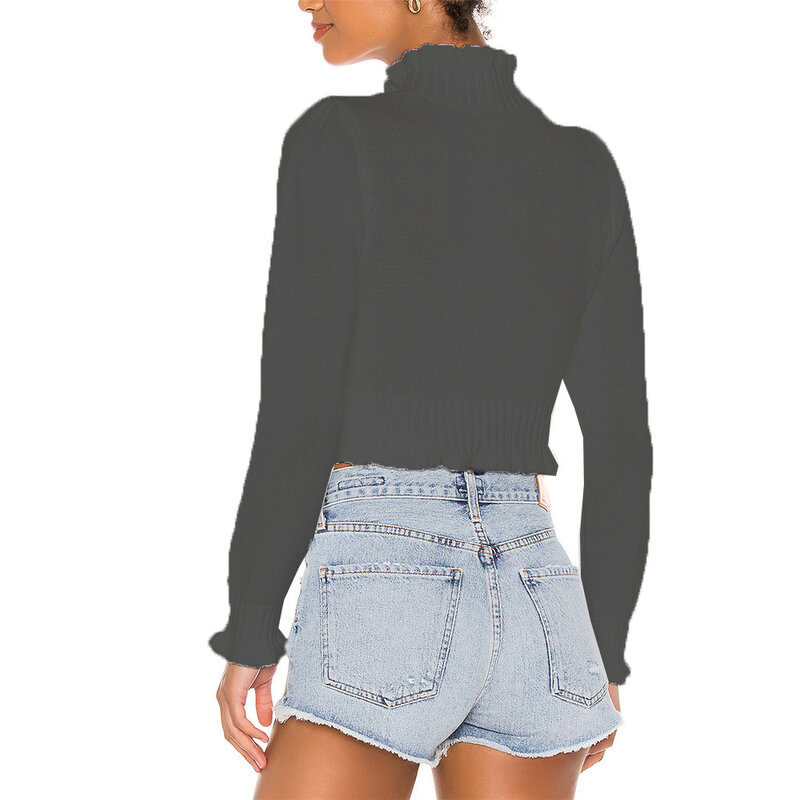 Suéter corto con cuello de tortuga para mujer, Tops bonitos de punto Vintage, negro, rojo y blanco, primavera 2021