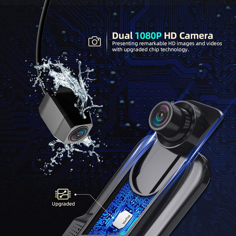 Dvr 10นิ้ว Dash Cam Video Recorder 2.5K Touch Screen Stream Media กระจก Registrar ด้านหลังกล้อง Night Vision cardvr
