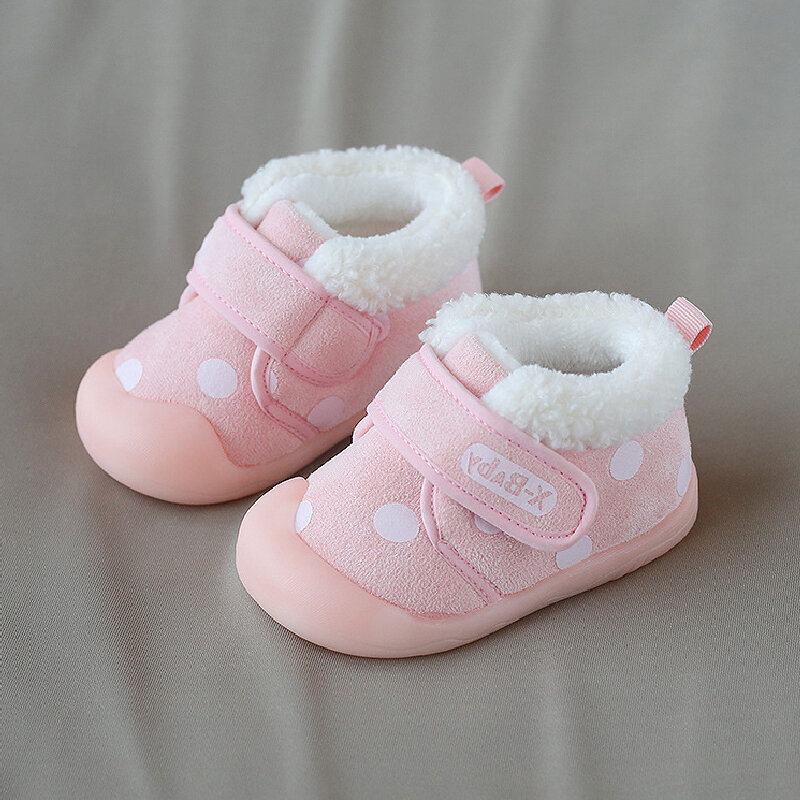 2020 Winter Plüsch Baby Mädchen Junge Kleinkind Schuhe Infant Casual Wanderer Schuhe Weichen Boden Komfortable Kind Turnschuhe Print Punkt Schuhe