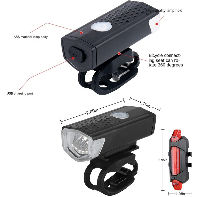 USB Rechargeable Bike Light MTB Bicycle Front Back Rear Taillight Cycling Safety Warning Light Waterproof Bicycle Lamp Flashligh