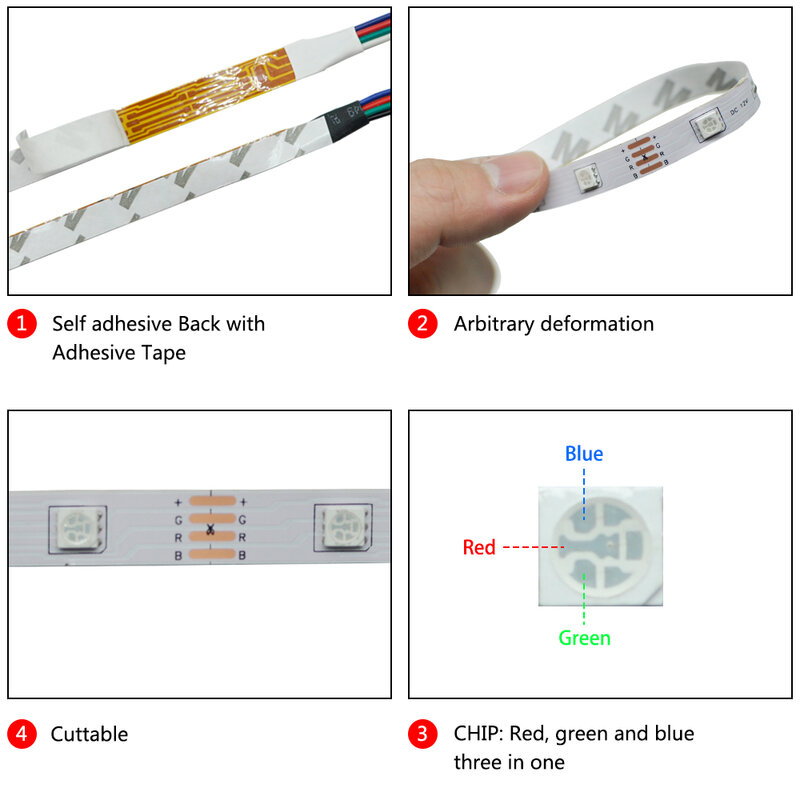 LED Light Strips RGB 5050 SMD Music Synchronized Color Changing Compatible with Alexa 12V For TV Computer Bedroom BackLight Lamp