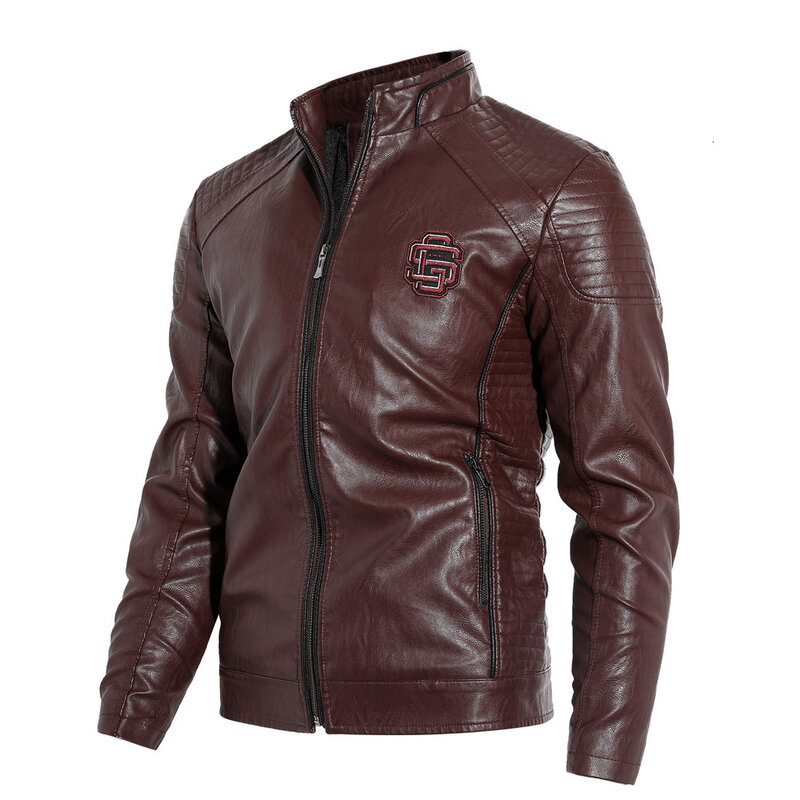 2019 Fund Increase Down Men's Wear Leather Clothing Stand Lead Pu Locomotive Leather Clothing Jacket Loose Coat