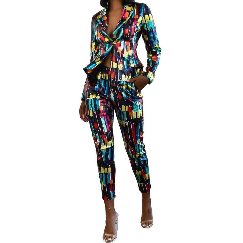 Echoine-traje de pantalón para mujer, chaqueta, pantalón de lápiz, conjunto de 2 piezas, para oficina y negocios