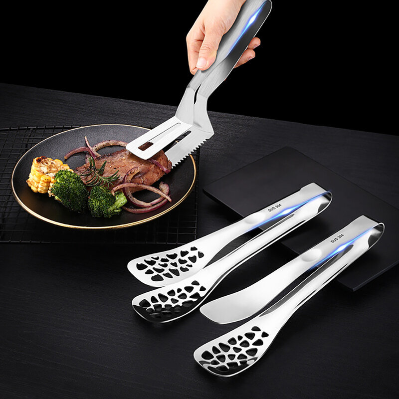 Multi-functional Stainless Steel Steak Bread Grill Clip Household Pancake Fried Fish Shovel BBQ Grilling Tong