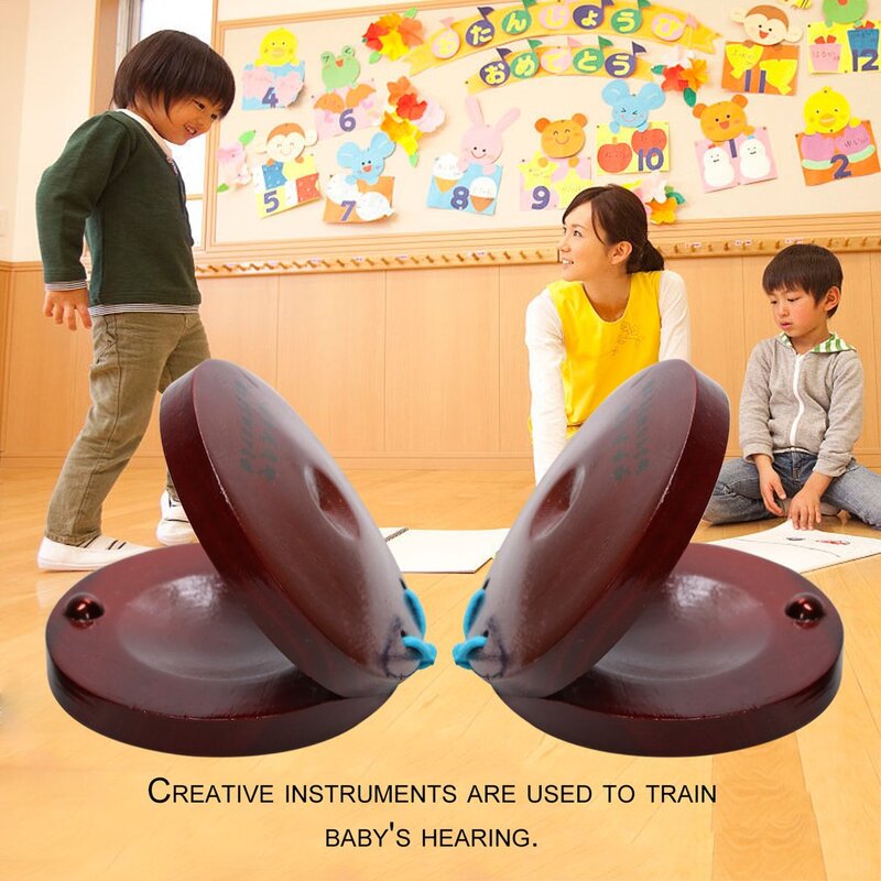 Castañuelas rojas de madera para niños, instrumentos musicales de G10-5, juguete de aprendizaje Musical, platos de madera