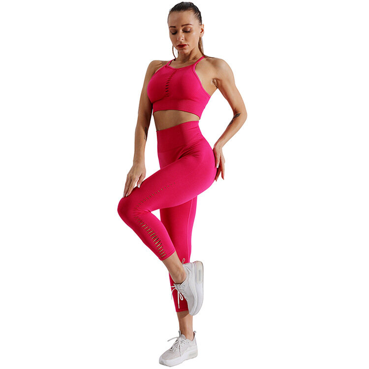 Sem costura conjunto de yoga feminino ginásio roupas de treino roupas esportivas cintura alta correndo scrunch butt leggings yoga ternos esportivos