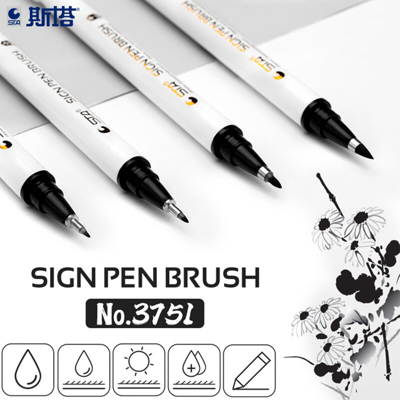 Nuevo 4 Uds conjunto Japón cepillo suave de caligrafía pluma firma chino palabras aprendiendo marcadores a prueba de agua pluma para estudiante de arte suministros