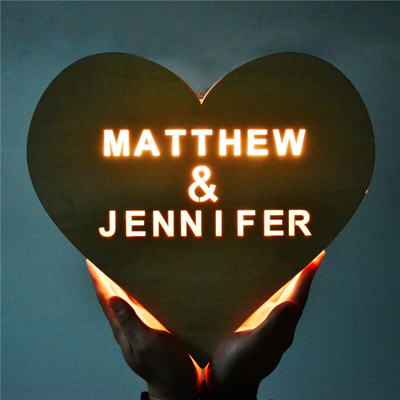 Love Heart LED Night Light applique romantica per coppie regali personalizzati personalizzati in legno con nome inciso anniversario regali di nozze