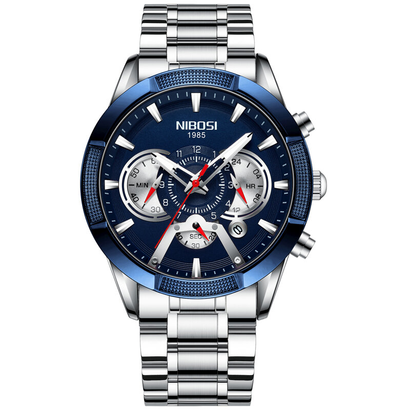 NIBOSI-Reloj de pulsera de acero inoxidable para hombre, cronógrafo masculino, resistente al agua, envío directo