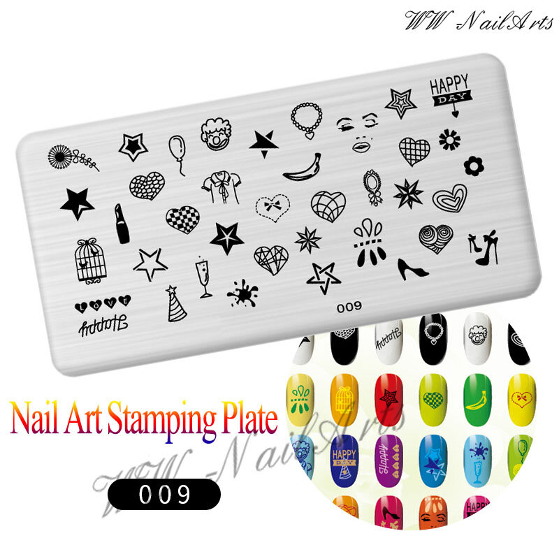 Placas de estampado de uñas de figuras, plantillas de Arte de uñas de personaje de ratón, flores y plantas a cuadros, logotipo de marca lindo, 2021