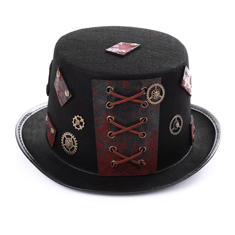 652F Halloween Heavy Metal Top w stylu Vintage kapelusz Steampumk Gothic biegów Cosplay Jazz