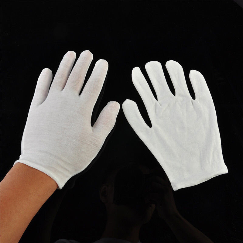 Venta 1/2 pares de inspección etiqueta trabajo blanco guantes blanco algodón guantes de trabajo a prueba de trabajo guantes al por mayor