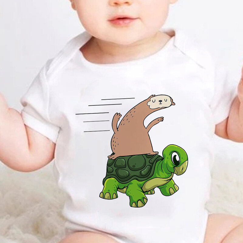 Funny Sloth เต่าพิมพ์2021เสื้อผ้าเด็กสไตล์ใหม่น่ารักการ์ตูนสัตว์เสื้อผ้าเด็กฤดูร้อนทารกแรกเกิด Romper...