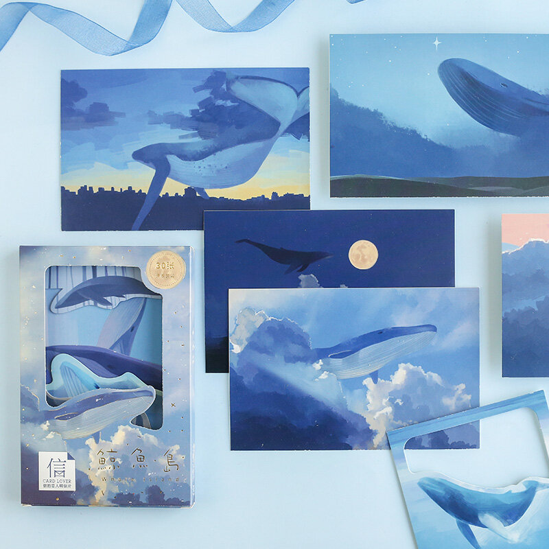 30 sztuk/zestaw Whale Island brązujący pocztówka kreatywny Hollow kartki z życzeniami DIY Journal Decoration Stationery