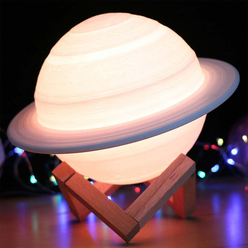 3d impressão led saturno lua lâmpada luz da noite casa inteligente luz da noite led criativo decoração candeeiro de mesa 16 cor mutável
