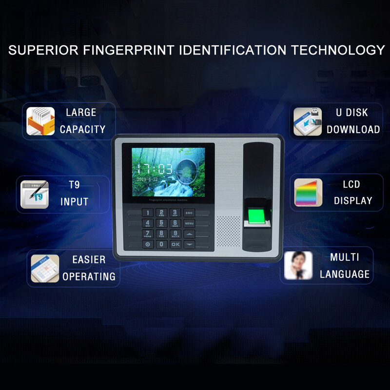 4 Inci Layar TFT LCD Sistem Absensi Biometrik Jam Perekam Perangkat Karyawan Mesin Absensi Sidik Jari