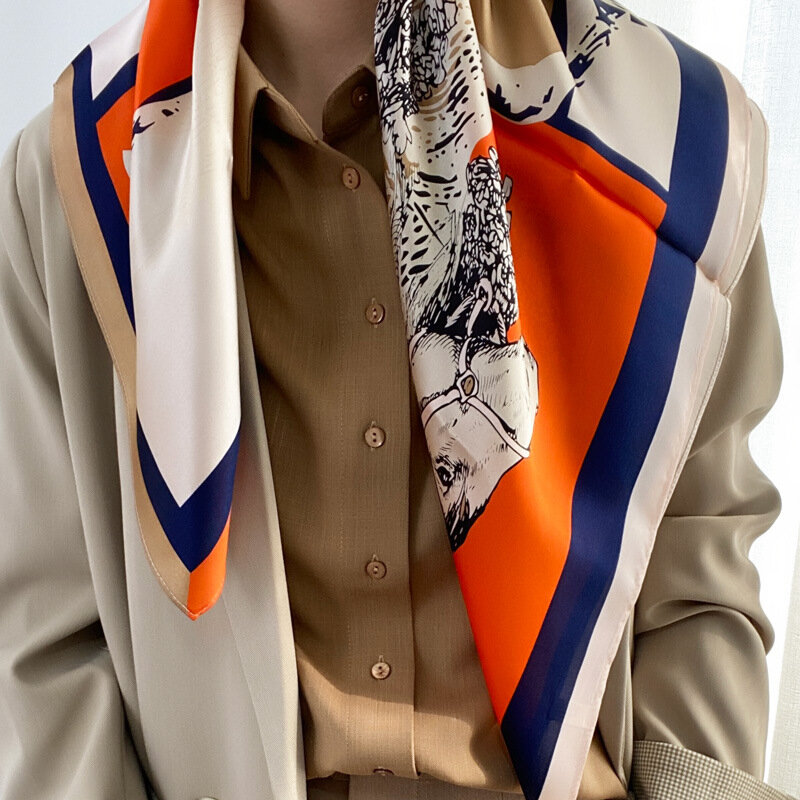 Mode Tier Gedruckt Neck Schals Weibliche 100% Silk Schal Für Frauen 70*70cm Luxus Halstuch Hijab Schals für damen Stirnband