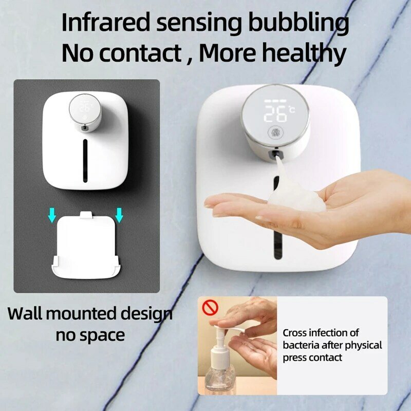 Xiaomi dispensador de sabão fixado na parede recarregável temperatura display dispensadores de sabão líquido automático espuma mão desinfetante máquina