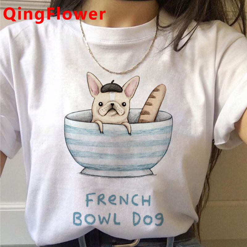 Bulldog francese Kawaii Funny Cartoon T Shirt donna Harajuku Cute Anime T-shirt Summer Plus Size Tshirt Graphic Top Tees Female