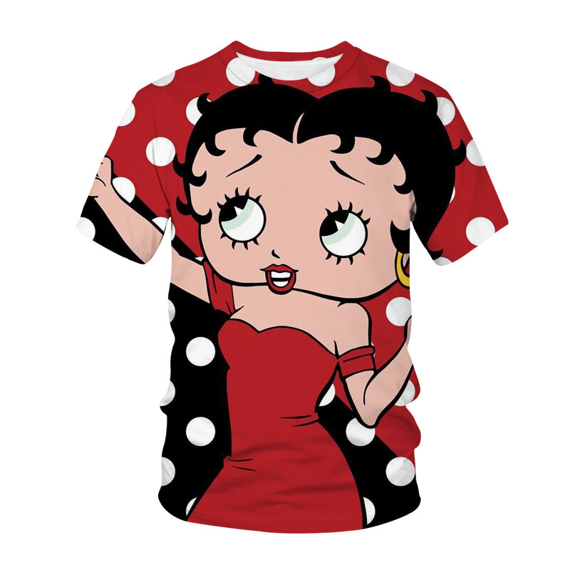 Kaus Anak Perempuan Kartun Musim Panas Betty Boop-s Mode Jalanan Gambar Cetak 3D Lucu Ukuran Besar Kaus Olahraga Pria dan Wanita Hip-Hop