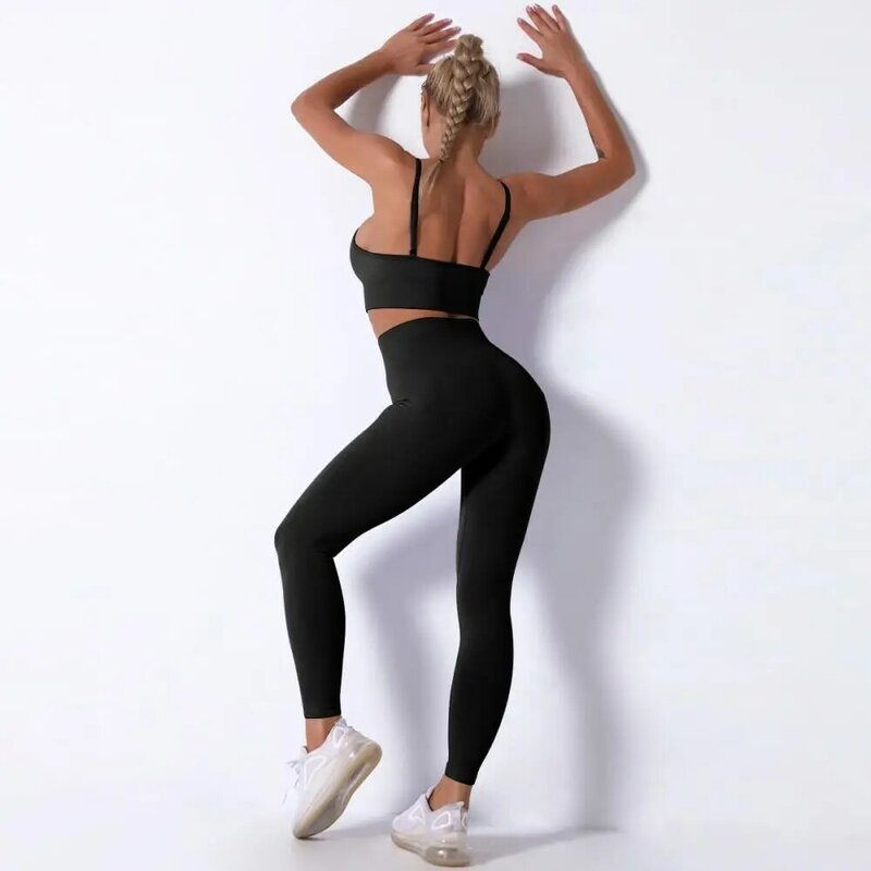 Set Olahraga Pinggang Tinggi Yoga Gym Wanita Legging Mulus Bra Olahraga Push Up Kebugaran untuk Wanita Pakaian Gym Pakaian Olahraga Ketat