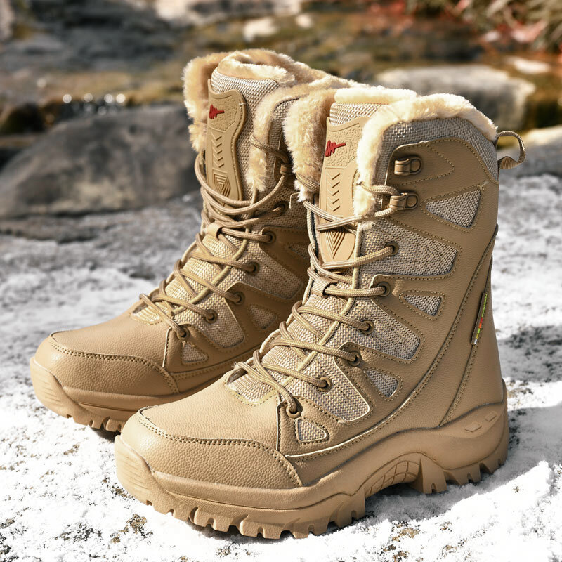 Botas de nieve impermeables para hombre, botines militares de combate para el desierto, piel muy cálidas, calzado táctico de trabajo