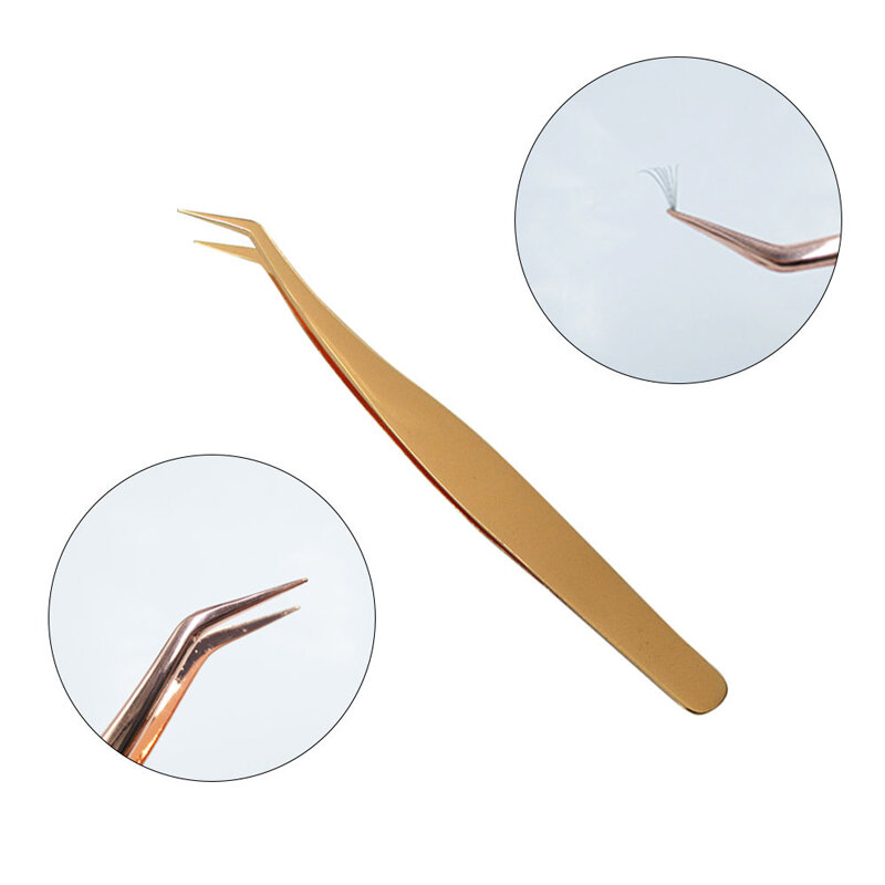 Pinzas rectas y curvadas para extensión de pestañas, accesorio dorado de alta precisión, ideal para herramientas de maquillaje y belleza, 1 ud.