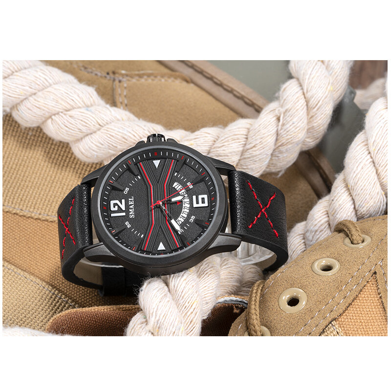 SMAEL-Reloj analógico de cuarzo para Hombre, accesorio de pulsera resistente al agua con correa de cuero, complemento masculino de marca de lujo con diseño moderno, perfecto para negocios
