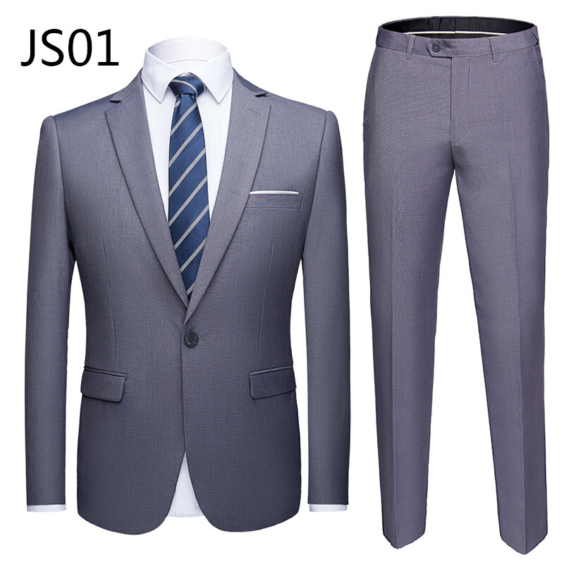 Boa qualidade 2 peça masculino terno de casamento masculino magro ajuste escritório negócios plus size blazer + calças terno masculino conjunto