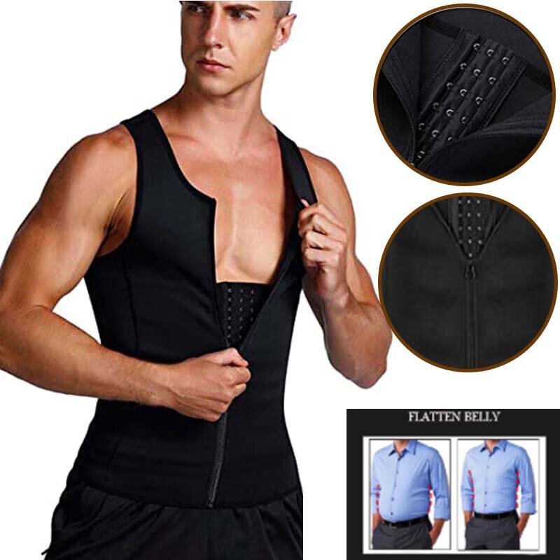 Homens shaper colete cintura trainer espartilho modelagem fita controle de barriga emagrecimento roupa interior fitness gym suor tanque topos zíper shapewear