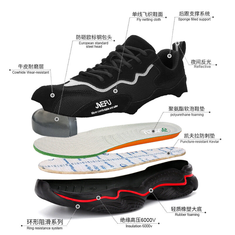 XIZOU-botas de seguridad antideslizantes con punta de acero para el aire libre, antigolpes protector calzado de trabajo, a prueba de perforaciones
