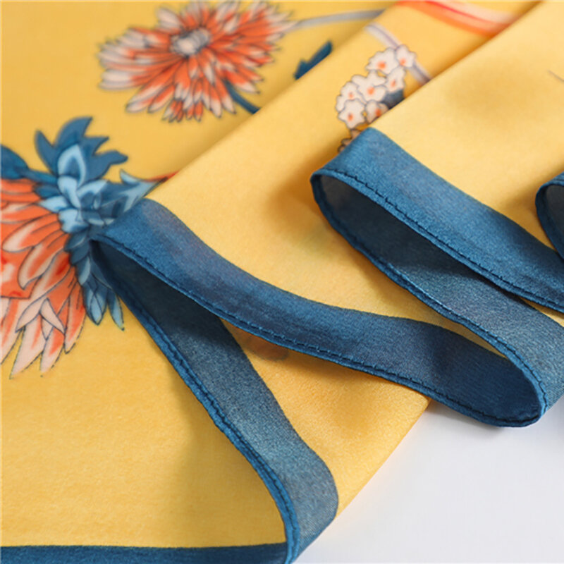 Женский атласный квадратный шарф с цветочным принтом, 90 см
