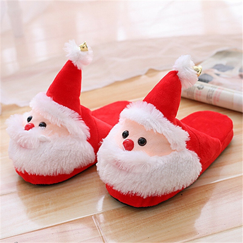 Botas de Navidad con diseño de Papá Noel para hombre, pantuflas cálidas antideslizantes, calcetines de pie de Papá Noel, zapatos peludos, zapatillas de invierno