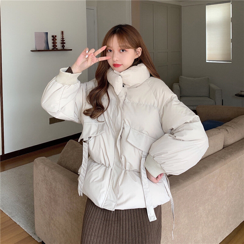 Manteau en duvet de coton pour femmes, ample, dentelle contrôlée à la taille, nouveau Style coréen, collection printemps et automne 2021