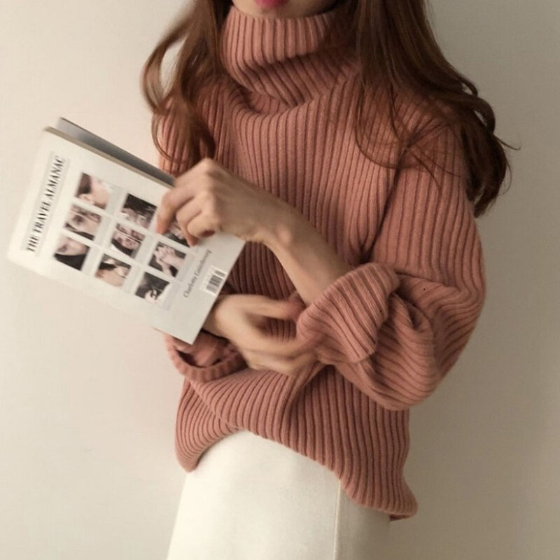 Mujeres otoño ropa 2021 jersey de cuello alto-encuentro suelto suéter japonés estilo perezoso Jersey estilo Retro de las señoras de moda Top de punto caliente