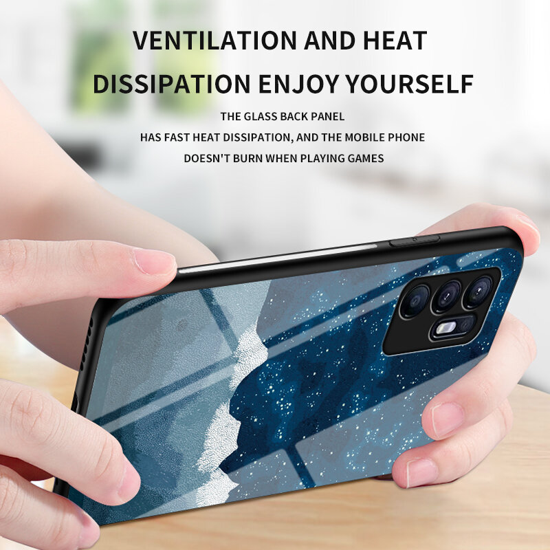 Painted Glass Phone Case For  OPPO RENO6PRO 2Z ACE RENO4PRO RENO5PRO PLUS FindX3Neo Protective Case starry sky Luxury TPU Funda