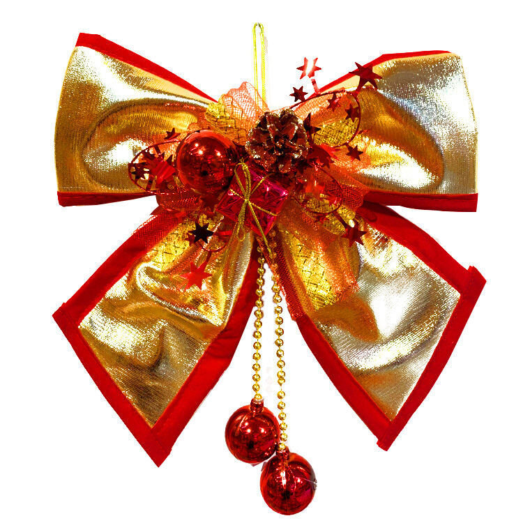 Grande ouro vermelho espumante glitter fita de natal arco árvore de natal decoração artesanal ornamento de natal