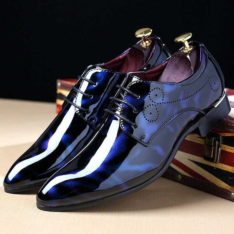 Sapatos de couro masculinos brilhantes ternos de negócios novos melhores sapatos de couro patente clube noturno britânico apontou sapatos chaussure homme