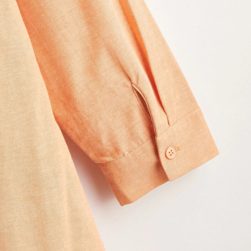 Женская блузка больших размеров WXL, оранжевые однотонные рубашки с длинным рукавом 2021 года, осенние повседневные повседневные топы с карман...