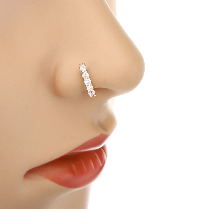 1 pçs piercing nariz anel expansor segmento sem emenda orelha nariz aros cor de ouro cz tragus cartilagem brincos narina corpo jóias