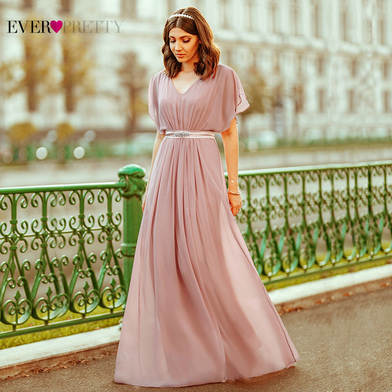 Ever Pretty – robe de soirée longue en mousseline de soie, ligne A, col en V, élégante robe de bal, pour femmes