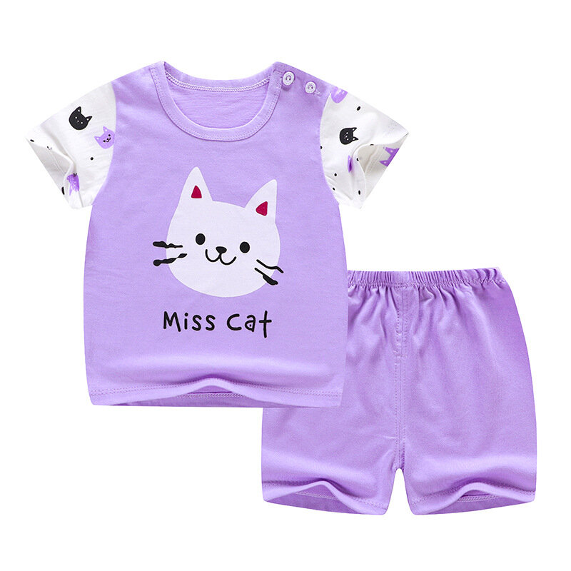 Bebê manga curta terno algodão meninas meninos roupas de verão conjuntos criança crianças crianças camiseta 2021 barato material dinossauro para 0-6y