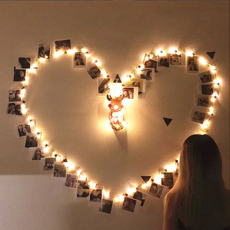 LED 야간 조명 USB 소녀의 침실 장식 요정 조명 사진 클립 화환 크리스마스 웨딩 파티 생일 밤 램프