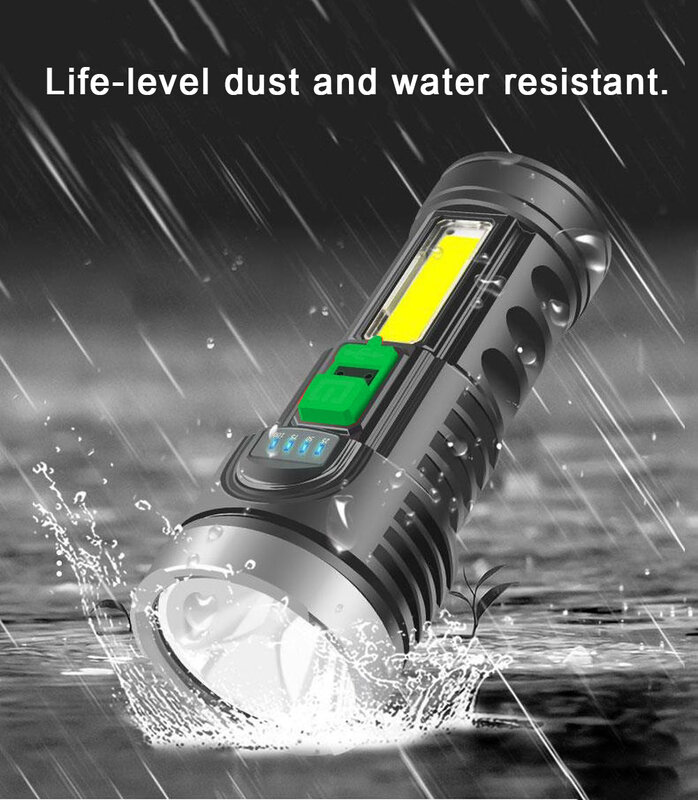 Powerful Super Bright P500 Lamp Beads Portable Led Flashlight Strong Light USB Rechargeable with COB Light Outdoor Searchlight