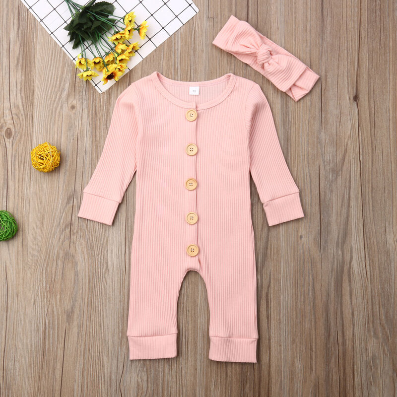 Newborn Baby Boy Girl Long Sleeve Romper Solid Jumpsuit Clothes Autumn Spring Outfits